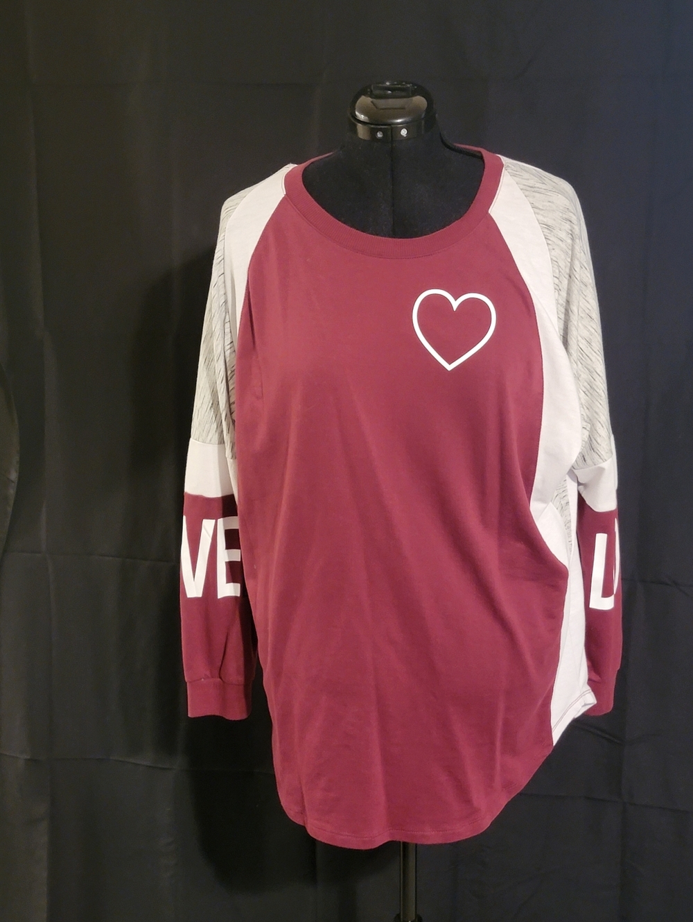 No Boundaries Maroon and White Long Sleeve Raglan Tee